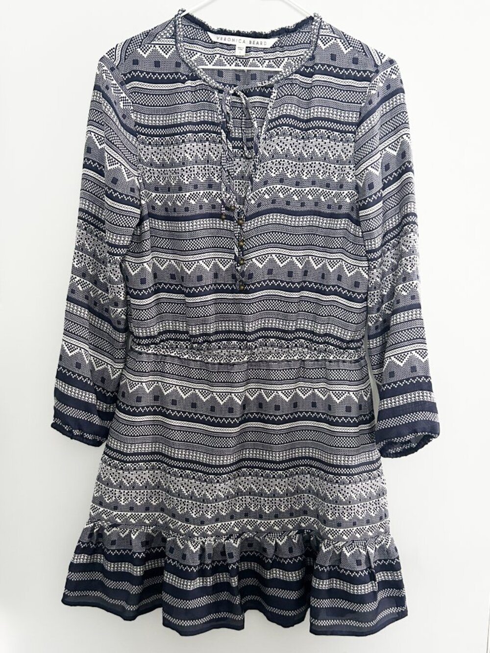 Veronica Beard Silk Agathe Mini Dress Size 0 Prussian Blue Ruffle Boho Bohemian